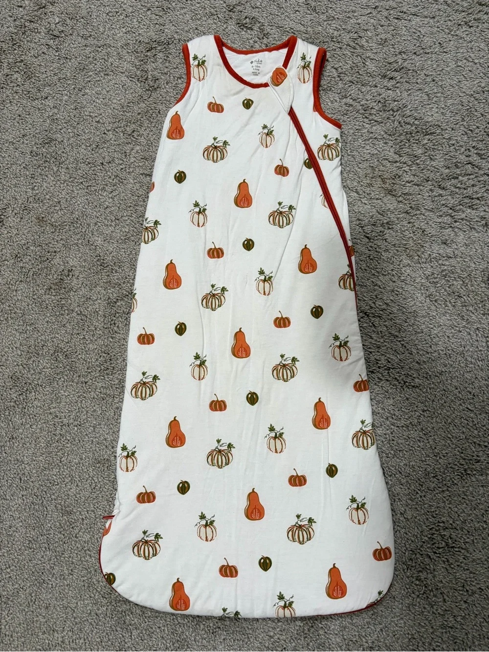Kyte BABY White Sleep Sack with Orange Pumpkin Print and Rust Trim